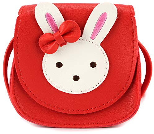 Ondeam Piccolo coniglio orecchio Bow Crossbody Purse, PU spalla borsa per bambini ragazze Toddlers(Red)
