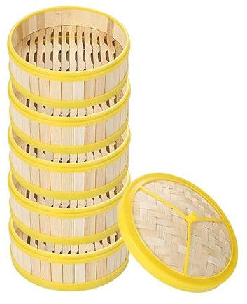 Luminexia Vaporiera Bamboo 5 Livelli,Cestello per Cottura a Vapore in bambù da Cucina,pentola per Cottura a Vapore con Coperchio,fornello in bambù Ideale per Dim Sum,Verdure,Carne e Pesce,9 Taglie