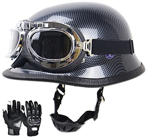 Halbhelme Motorradhelm Brain-Cap, Halbschalenhelm Mit ECE Genehmigt Halbschale Roller-Helm Scooter-Helm Chopper Jet-Helm Moped Helm Retro Für Erwachsene Herren Damen A,XXL=61-62cm