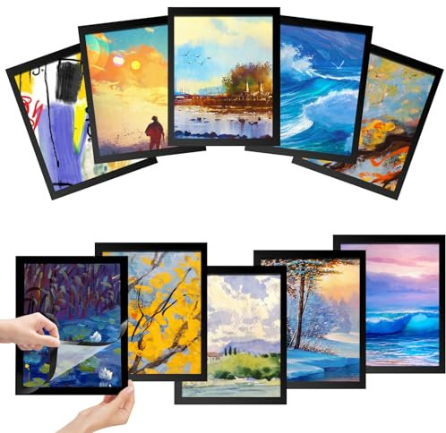 VFANDV 10 Stück Magnetrahmen A4, Selbstklebend Magnet Bilderrahmen Diamond Painting Rahmen Blatthalter für A4 Informationsrahmen 32.5 x 24cm Kinderbilder Bilderrahmen, für Wanddekoration zu Hause
