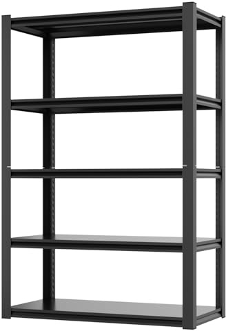 Himimi Estanterías de Garaje de 5 Niveles de Alta Resistencia, Estanterías de Almacenamiento, Ajustables,Estanterías Metálicas Industriales para Garaje, Cobertizo, Taller, 90 x 40 x 180 cm, Negro