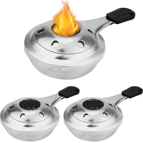 GOEDCH 3 stycken fondue-brännare: Bärbar minialkoholkokare, behållare för brännpasta, vindtät alkoholkokare rostfritt stål för hot pot, torr gryta Cuisine, buffé, utomhus, camping (diameter Ø 10 cm)