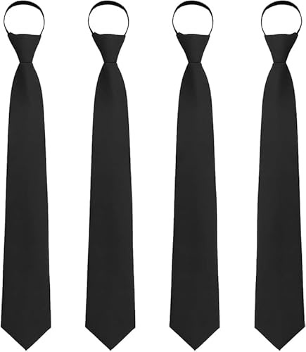 GUOYOU 4 Pcs Black Tie for Men 8cm Classic Mens Solid Ties for Celebrations | Adjustable Neck Strap Lazy Tie for Wedding Funeral Formal Business Graduation School Uniforms Weddings