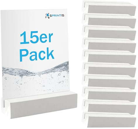 SPRINTIS Kartenhalter Holz 15 Stück, 10 x 3 cm, lackierter Fotohalter in weiß mit geradem Einsteckschlitz, Tischkartenhalter perfekt für Hochzeiten, Buffets, Speisekarten & Tischnummern