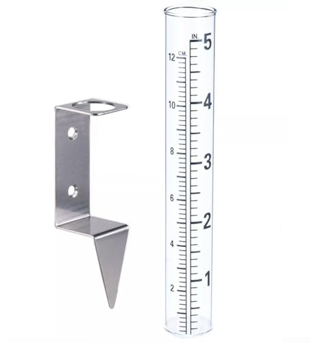 5 Inch Glass Rain Gauge With Stainless Steel Stand - Easy To Read Weatherproof Outdoor Rainfall Measuring Tool For The Garden