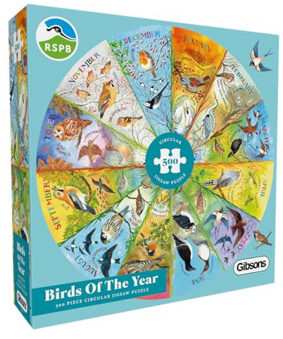 Gibsons RSPB Birds of the Year 500 Piece Circular Jigsaw Puzzle for Adults Nature Seasons Birds Colourful Sustainable Premium 100% Recycled Board Great Gift Gibsons Games