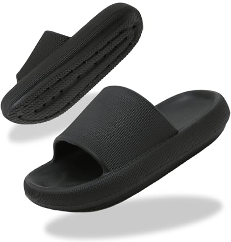 Uwowd Zapatillas de Piscina para Niños, Chanclas de Baño Antideslizantes, Sandalias de Verano para Interior y Exterior, Zapatillas de Playa y Piscina, Negro 32/33