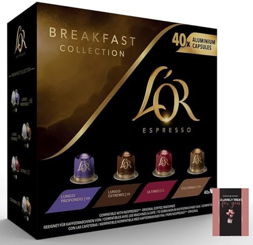 Espresso Breakfast Variety Box Ground Coffee Pods x40 - Intensity 8–13 Rich Caffeinated Espresso Selection Fruity to Smoky Flavour Compatible with L'OR BARISTA & Original coffee machines