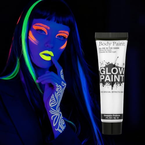 AOOWU Pintura Fluorescente Infantil, 25ml Tubos de Pintura Facial y Corporal, Pinta Caras a Base de Agua, Maquillaje Profesional de Pintacaras para Halloween, Mardi Gras y Carnaval (Blanco)