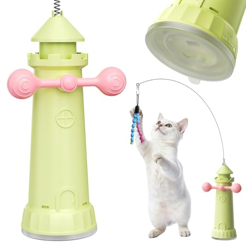 Bobcow Interactive Cat Toy for Self-Employment, Cat Intelligence Toy with Suction Cup for Home Cats, Hanging Cat Toy for Floor, Door and Window (Green)