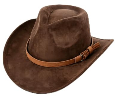 Riville Cowboy Hats for Men and Women, Western Suede Hats, Panama Hats, Wide-Brimmed Cowboy Hats, Suede Western Cowgirl Hats (Brown)