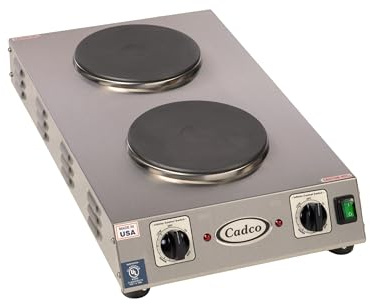 Cadco CDR-2CFB Portable Double Cast Iron Space Saver Hot Plate, Stainless Steel, 120v, For Commercial Use, 20 lbs, Heat Control, Electric Cooktop