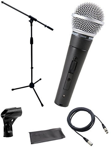 Shure SM58-S Microphone Bundle with on/off Switch, clip and pouch, MIC Boom Stand and XLR Cable