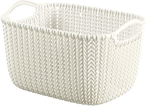 Curver 226391 Rectangular Knit-Effect Storage Basket, Plastic, Off-White, 29 x 21.7 x 17.2 cm, 8 L