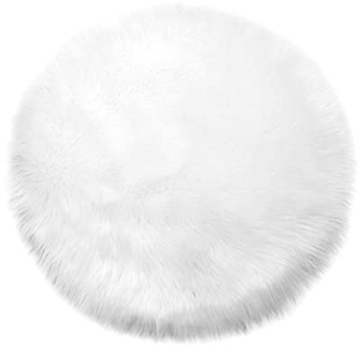 Teppich Wölkchen Schaffell Lammfell Imitat, Fell Rund, Fellteppich Rund, Kunstfell Teppich - Flauschiger Teppich Wohnzimmer, Bettvorleger Schlafzimmer - Weiss - Rund 120cm