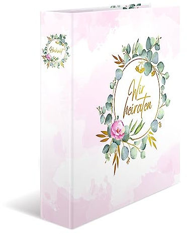 HERMA Wedding Planner Folder with Wir Heiraten Motif, A4, Wedding Organiser with Gold Embellishments and 10-Piece Register, Engagement Gift