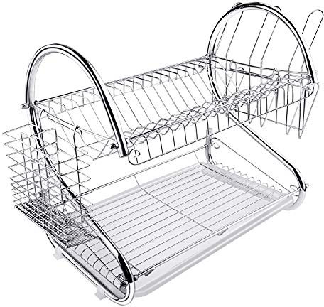 ASUNCELL Scolapiatti a 2 Livelli Portabicchieri Porta Bacchette Porta Tagliere