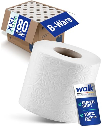 Toilettenpapier 3 lagig 80 Rollen Großpackung, Klopapier BULK Vorratspack zweite Wahl, WC Papier ohne Plastik Umverpackung, gesteppt