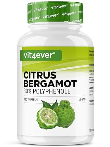 Bergamotto (Citrus bergamia) - 120 capsule ad alto dosaggio con 750 mg di estratto per capsula - Premium: 30% polifenoli - Incrocio tra cedro e arancia amara - Vegano, senza additivi inutili