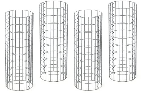 ECD Germany Gabionen-Säule Steinkorb 4er Set Ø35x100cm Rund verzinkter Stahl Maschenweite 5x10cm Drahtstärke 4mm Wetterfest Korrosionsbeständig Gabionenkorb Garten Gabionenwand Steingabionen Drahtkorb