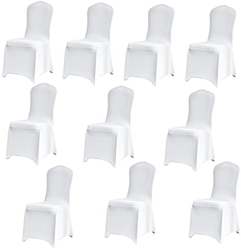 95Street Fundas para Sillas Blancas,10pcs Fundas para Asientos de sillas de Comedor,Fundas para Sillas Extraíbles Universales,Fundas universales para sillas de Comedor para Bodas, Banquetes(Blanco)