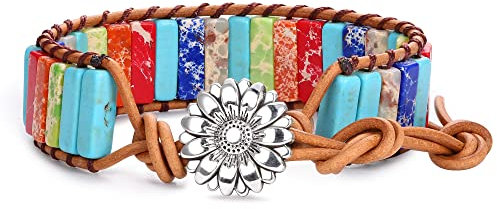 Dochais Chakra Armband - Naturstein, Verstellbar, 7 Chakren Glücksarmband, Boho Handgefertigt für Damen, Frauen und Männer