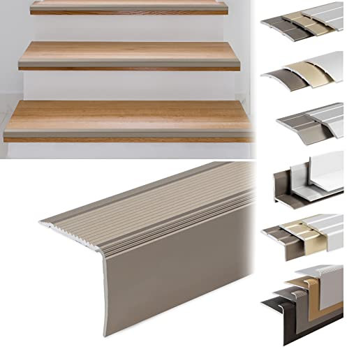 KARAT L-Shaped Aluminium Stair Nosing Profile 90 x 3 x 3.5 cm Self-Adhesive Champagne for Parquet and Laminate, Available in 3 Lengths and 4 Colours