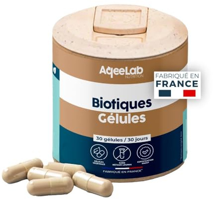 ProBiotiques • Qualité garantie, souche objectivée : HU58® • 30 végécaps • 1 mois • Digestion & Immunité • Testés en labo indépendant • Fabriqués en FR • AqeeLab Nutrition : la marque écoresponsable