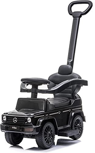 Rutschauto ab 1 Jahr mit Schubstange, Mercedes G mit Schubstange, Kinderauto, Baby Auto (Schwarz)