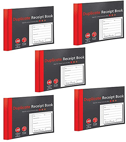 1-80 Pages Numbered Duplicate Receipt Book, Half Size Duplicate Receipt Book for Business, Home, Office, Shop and Warehouse (5)