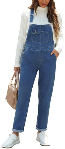 Roskiky Overall Damen Sommer Jeans Latzhose Tasche Blau L