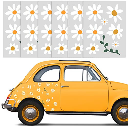 Daisy Flower Car Stickers, 6 Sheets Car Decoration Stickers White Daisy Cars Stickers Daisys Stickers Flower Car Decoration Cars Body Decals (White)