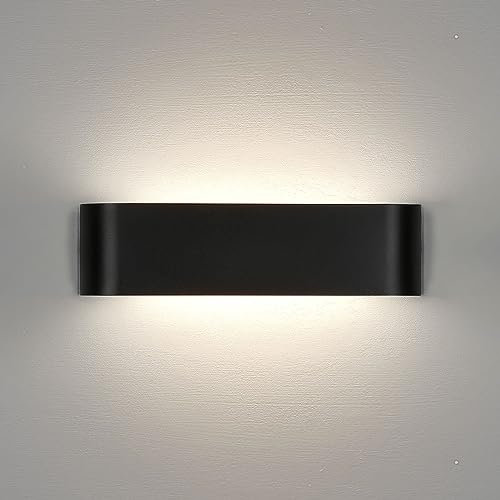 Lightess 16W Lampada da Parete Interno LED, Applique da Parete Nero, Illuminazione Moderna per Camera Soggiorno, Allumialdonio Puro con Luce IP44, Bianco Neutro, 30cm