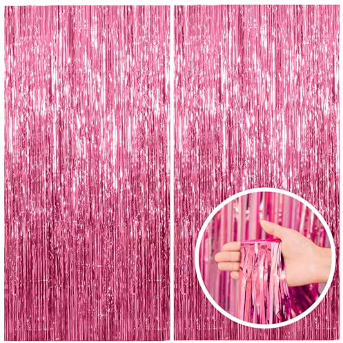 2 Pack Pink Backdrop Party Decorations Tinsel Curtain Party Backdrop Foil Fringe Birthday Decorations Photo Booth Streamer Backdrop Pink Theme Bachelorette Graduation Decor