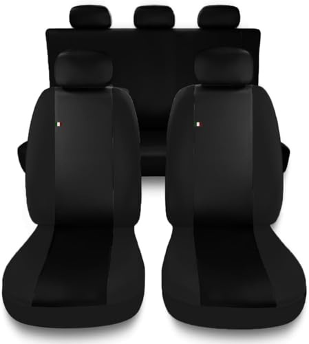 Susy Shop Coprisedili Auto Compatibili Per Panda, Set Fodere Anteriori Posteriori,Schienale Posteriore Diviso 50 e 50, Lavorazione MADE IN ITALY (Nero/Nero)