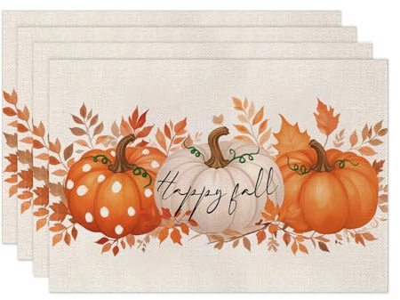 Lot de 4 sets de table automne, citrouilles, feuilles d'érable, décoration