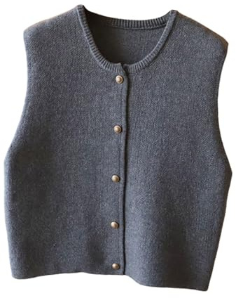 rockible Stylish Knitted Vest Women Sweater Vest Ladies Knitted Waistcoat for Women Knitted Tank Top with Button Detail for Ladies Girls Women's Outdoor Activities, Grey