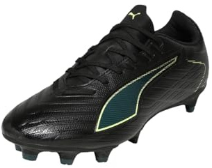 Puma Ultra 6 Play FG/AG Soccer Shoe Unisex, Puma Black-Fizzy Light-Green Terrain, 10