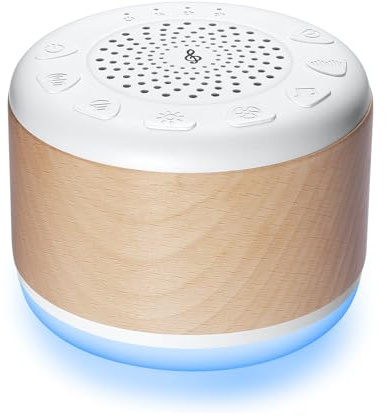 Solid Wood White Noise Sound Machine for Baby Adults Kids Sleep Sound Machine with 24 Soothing Sounds 8 Colors Night Light Timer Setting Function Portable Noise Machine for Gift (White, 3.93)