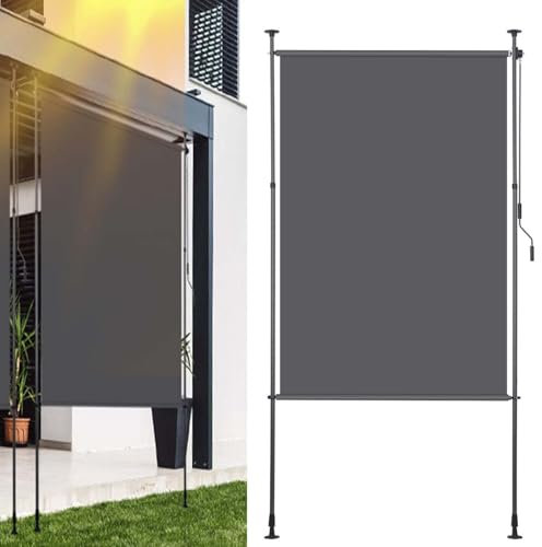 Ollewiellan Store vertical extérieur 120 x 270 cm extensible | Store vertical avec manivelle sans perçage | Brise-vue de balcon et protection contre le vent pour jardin et terrasse Anthracite