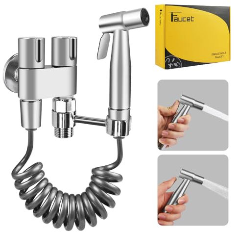 NAKIHOUSE Bidet Handbrause für Toilette, Edelstahl Bidet Handbrause Set mit 1-in-2-out-Doppelsteuerventil Wasserhahnspender und Schlauch Zum Waschen Von Haustieren, Reinigen Des Badezimmers, Chrom
