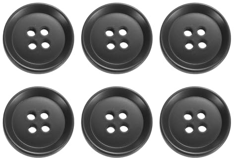 QUARKZMAN 6 Stück Bunte Knöpfe, 20mm 4 Löcher Harzknöpfe zum Annähen, Bastelknöpfe Runde Ersatzknöpfe Buttons für Nähen Mantel Hemden Kleidung DIY Handwerk Dekoration, Schwarz