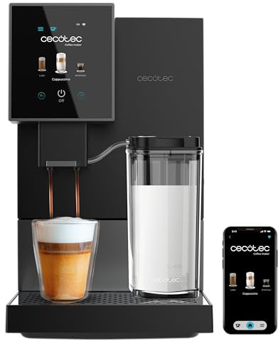 Cecotec Cafetera Superautomática Compacta Cremmaet Compactccino Connected Black Silve. 1350W, 19 Bares, Pantalla, WiFi, Tanque Leche 400ml, Depósito de Agua 1,1L, Limpieza Automática