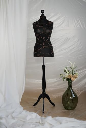 AILANT Manichino sartoriale donna, manichino da sarta femminile, Rivestimento nero con fiore marrone (Black wood, S 40)