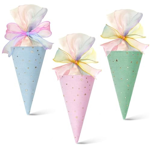 Afenau Schultüte Klein Mädchen Junge, 3 Stück 49cm Geschwister Schultüte mit Band, Mini Schultüten zum Befüllen, Schultüte Mädchen Klein, Füllbare Süßigkeiten, DIY Faltbare