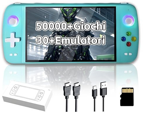M27 Console di gioco portatile retrò, oltre 50000 giochi,oltre 30 emulatori, schermo IPS da 7 pollici con risoluzione 1024*600P, console di gioco portatile, sistema EmuELEC,3000mAh (Verde-256G)