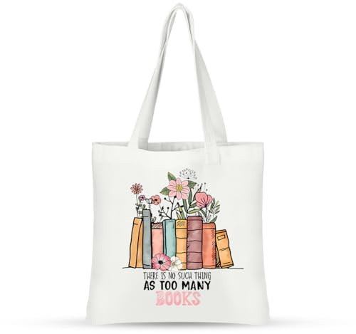 Komergave Borsa per libri Lovers, borsa in tessuto stampato su entrambi i lati, borsa della spesa in tela stampata per libri da donna, regalo per gli amanti dei libri