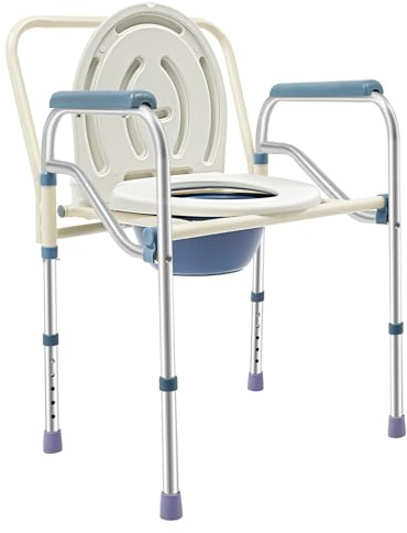 Silla de inodoro de 150 kg, altura regulable, silla plegable para la ducha, silla de noche, con patas de goma antideslizantes, respaldo y tapa blanca