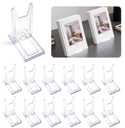 12 Piezas Soportes para Platos Decorativos, Caballetes de Exhibición Ajustables y Transparentes para Teléfonos, Tarjetas, Fotos y Más – Juego Multiusos de Expositores de Plástico
