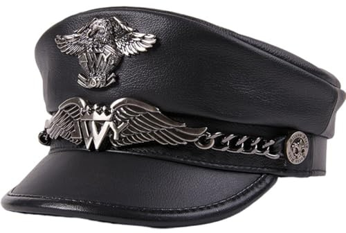 Stakee Gorra Militar Alemana De Estilo Militar con Visera Plana De Cuero De Vaca para Hombre, Clásica Y Cálida.